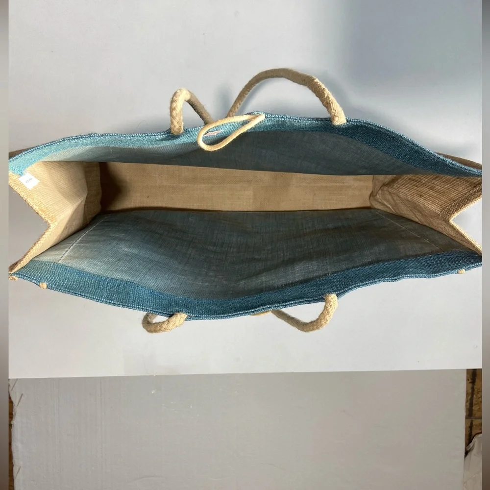 Montage Laguna Beach Resort Large Cornflower Blue Natural Jute Tote Bag Like New - Picture 15 of 16